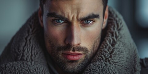Aufkleber - A close-up shot of a man wearing a coat. This versatile image can be used in various contexts
