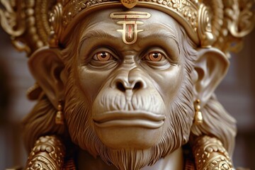 Poster - Close-up of a statue of a monkey wearing a crown. Perfect for animal lovers or as a decorative piece in a royal-themed event