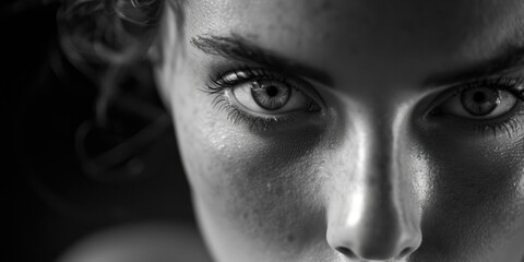 Canvas Print - A black and white photo of a woman's face. Versatile for various design projects