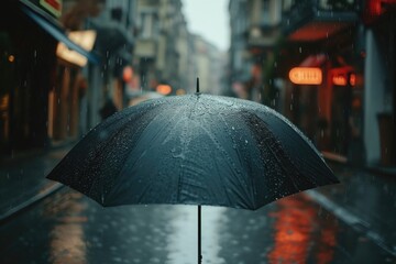 Poster - A person holding an umbrella in the rain. Perfect for weather-related projects or depicting protection from the elements