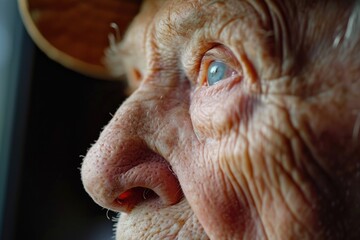 Aufkleber - A close-up view of a person wearing a hat. This image can be used for various purposes