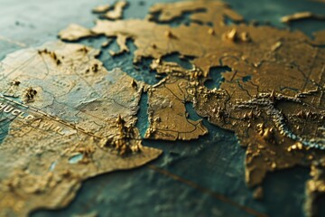 Poster - A detailed close-up view of a map of the world. Suitable for various uses