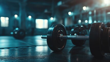 Poster - Close up of dumbbells on a gym floor. Suitable for fitness and exercise concepts