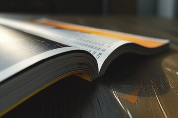 Poster - An open book resting on a wooden table. Perfect for educational, literary, or study-related projects