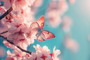 Poster - A butterfly perched on a tree branch. Can be used as a symbol of nature and beauty