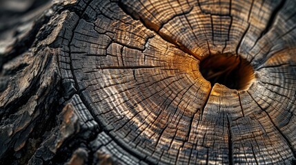 Poster - A close-up view of a piece of wood with a hole. This image can be used to represent nature, textures, woodworking, or rustic themes