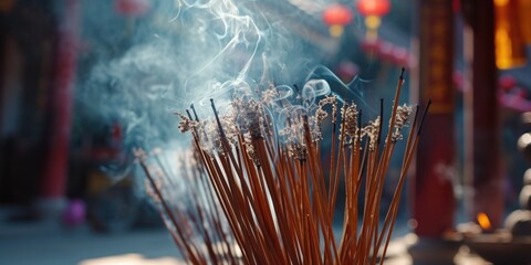 Sticker - A bunch of sticks with smoke coming out of them. Perfect for illustrating the concept of fire, burning, or smoking.