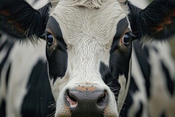 Poster - Close-up view of a cow's face in black and white. Suitable for various uses