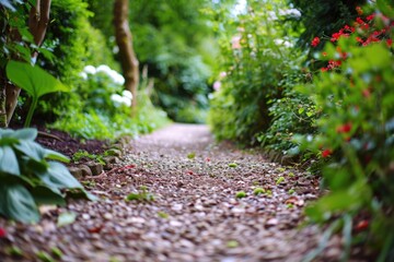 Poster - A serene image of a path winding through a vibrant and lush green forest. Perfect for nature enthusiasts and outdoor adventurers