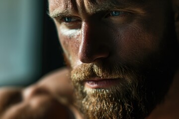Aufkleber - A close-up photograph of a man with a beard. This image can be used for various purposes