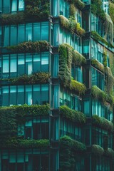 Poster - A tall building adorned with lush green plants, perfect for adding a touch of nature to any urban setting