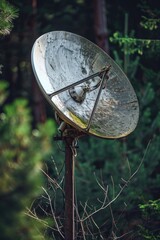 Poster - A satellite dish mounted on a metal pole. Ideal for telecommunications or broadcasting projects