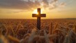 © Priya - Cross in the Field: A Rustic, Timeless Symbol for Easter Generative AI