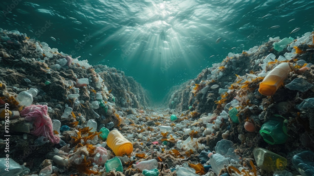 Стокове фото Impact of Plastic Waste on Oceans. Plastic waste piles on ...