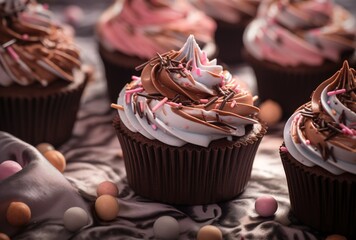 Wall Mural - chocolate cupcakes on kraft paper