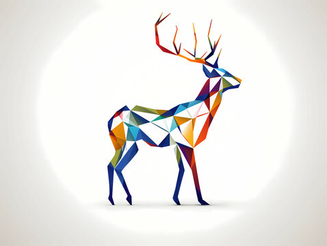Minimalist Deer Line Art, A Colorful Polygonal Deer