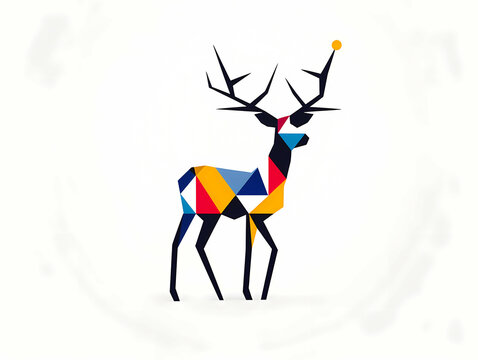 Minimalist Deer Line Art, A Colorful Geometric Deer With Antlers