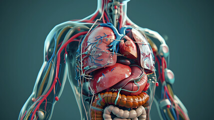 internal anatomy human body, internal organs of the human body, transparent human body, medical back