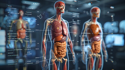 internal anatomy human body, internal organs of the human body, transparent human body, medical back