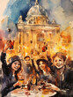 © Knut Hebstreit - Happy People Celebrating New Years Eve, A Group Of People Holding Drinks In Front Of A Building