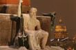 Rostral column in StPetersburg and Saint Isaac cathedral dome in the backgound on a snowy night