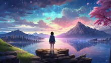 Cute Girl Facing Camera, Stormy Skies, Twinkling Stars, Sunset Gradient, Mountain Silhouette, Cherry Blossoms, City Skyline, Neon Lights, Ocean Horizon, Mystic Forest, Ancient Ruins, Crystal Lake, Flo