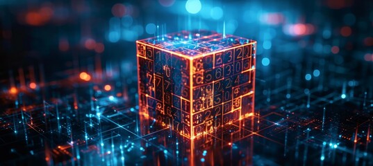 Leinwandbilder - Cube block. Futuristic digital technology. Generative AI technology.	
