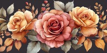 Vintage Floral Illustration: A Beautifully Drawn Bouquet Of Roses Conveying The Elegance And Beauty Of Nature In A Retro Style.