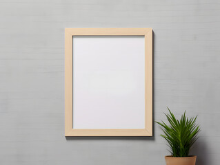 3D blank wooden frame mockup in the wall