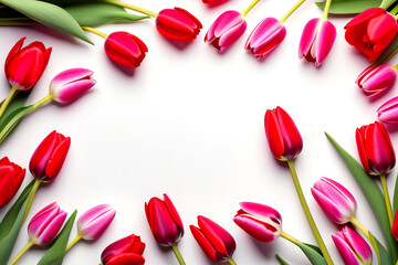  Women's Day card, a frame of pink and red tulips.