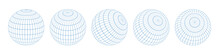 Wireframe Spheres Collection. Colorful 3d Outline Globes 