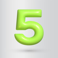 Poster - 3d style number 5. five icon. realistic green color render