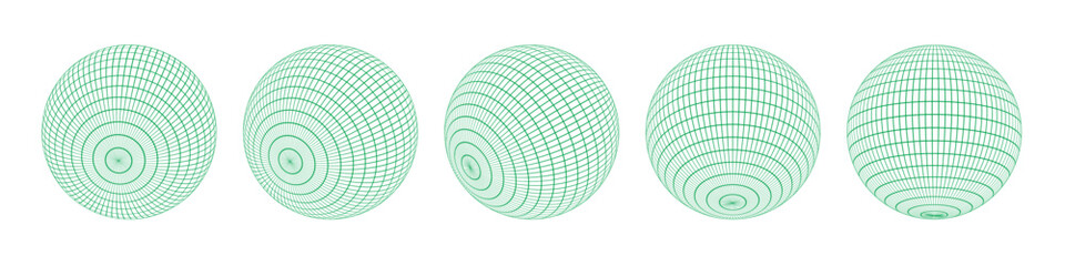 Wireframe spheres collection. Colorful 3d outline globes 