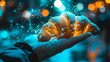 © Zanni - hand holding a digital holographic croissant holographic lines
