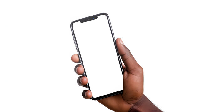 Hand holding smartphone png, new cellphone mockup isolated on transparent background, african american man, black