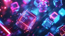 Neon Glowing Digital Cyber Cube Background