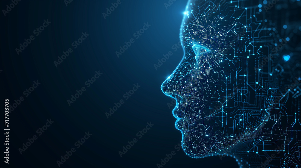 Machine learning and cyber Digital mind face of female, Big data and ...