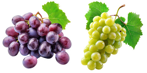 Wall Mural - Fresh Grape Bunch Set Isolated on Transparent or White Background, PNG