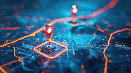 Canvas Print - futuristic map pin location AI technology background