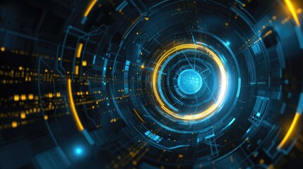 Wall Mural - Abstract futuristic blue and yellow circle interface background