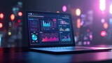 Fototapeta  - finance analytic dashboard management on 3D laptop
