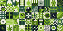 Easter Set Of Icons. A Large Collection Of Linear Icons With Easter Eggs, Leaves, Flowers And Berries. Mosaic Style. Spring Vector Illustration