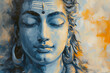 © NadinMich - Watercolor Close-Up Portrait: Tranquil Depiction of Lord Shiva's Serene Expression with Closed Eyes, Capturing the Peaceful Essence of the Hindu Deity's Countenance in Exquisite Detail