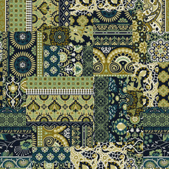 Wall Mural - abstract floral paisley antique carpet motifs patchwork vector seamless pattern for shirt fabric wra