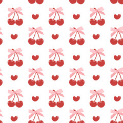 Sticker - Coquette Seamless Pattern Red cherries with bow