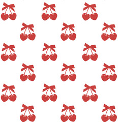 Sticker - Coquette Seamless Pattern Red cherries with bow