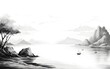 sea ​​beach vector illustration very beautiful black and white landscape sketch