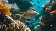 Generative AI : Tropical sea underwater fishes on coral reef. Aquarium oceanarium wildlife colorful marine