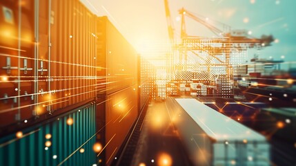 Poster - Generative AI : Technology Digital Future of Cargo Containers Logistics Transport Concept