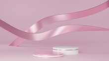 3D Rendering Podium Pastel Pink Ribbon Abstract Glosy Abstract